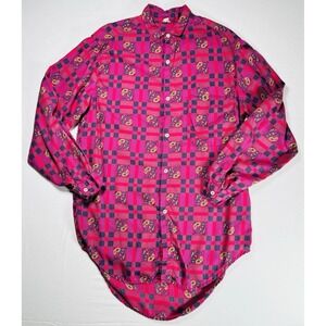 Vintage Factice Blouse Small Purple/Pink‎ Checkered Theater Mask Print Artsy Top